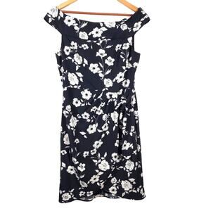Black Floral Adrianna Papell Off the Shoulder Dress Size 10